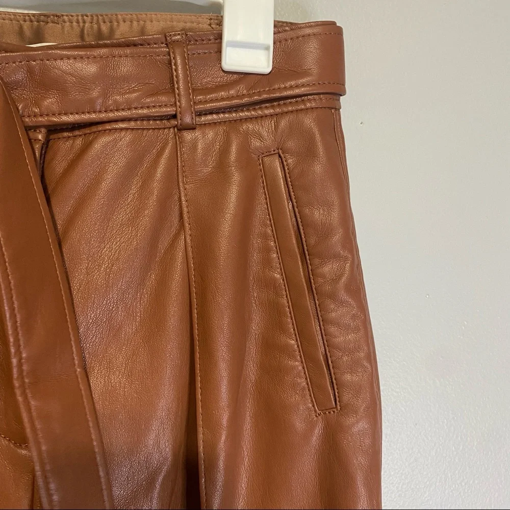 Babaton Women's Brown Belted Faux Leather Dress Pants Size 2 - Picture 5 of 10